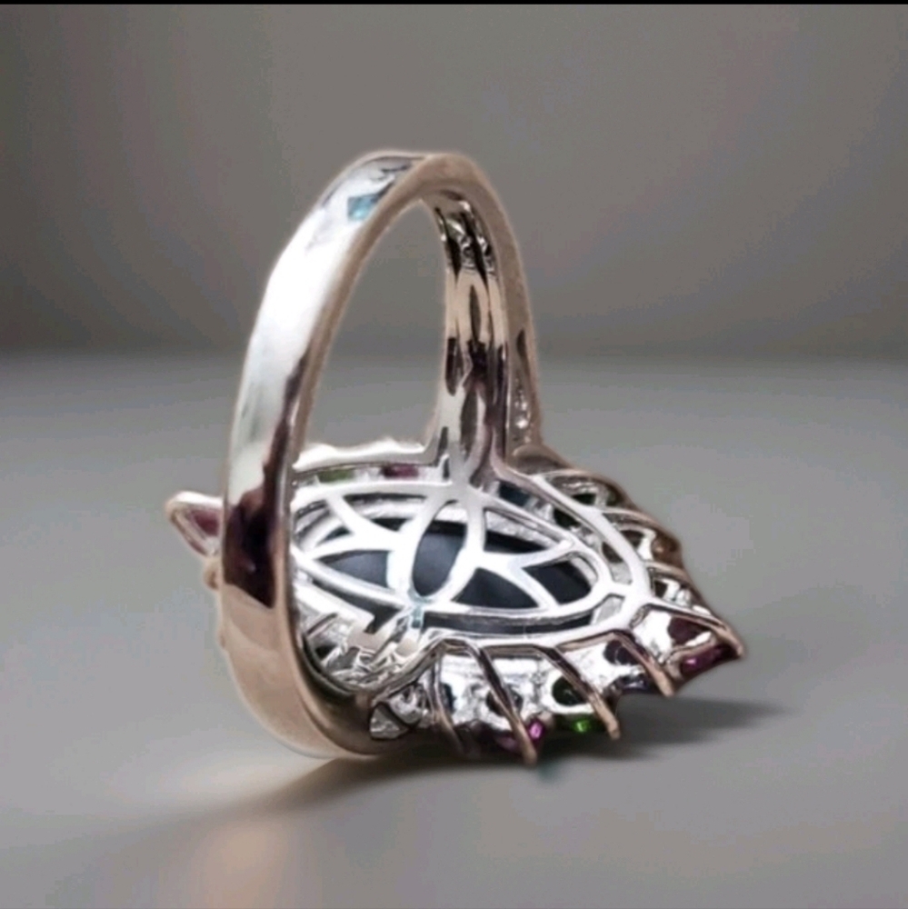 Australian Boulder Opal Multigemstone Ring Platinum Silver - Picture 4 of 8